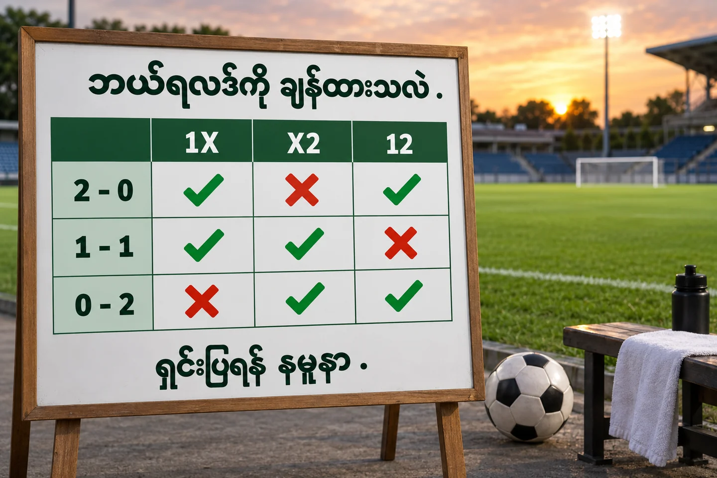 နမူနာ score သုံးခုနှင့် Double Chance ကွက်သုံးခု အကျုံးဝင်ပုံဇယား