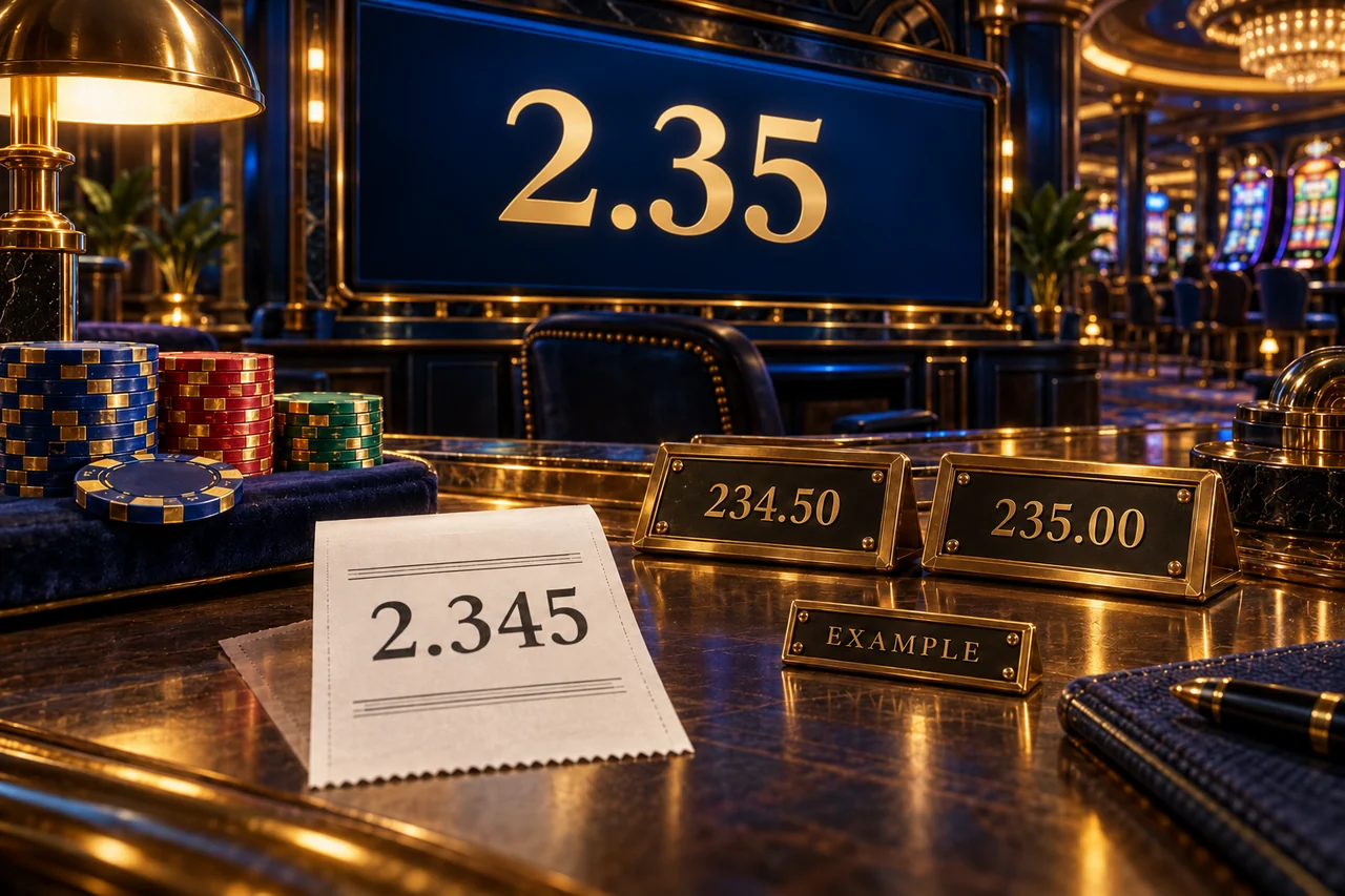 စိတ်ကူးcasino terminal 2.35၊receipt2.345 နှင့်တွက်ချက်ပမာဏ234.50/235.00 ကိုခွဲပြထားသည်။