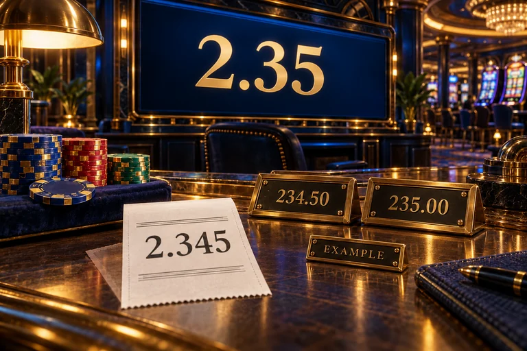 စိတ်ကူးcasino terminal 2.35၊receipt2.345 နှင့်တွက်ချက်ပမာဏ234.50/235.00 ကိုခွဲပြထားသည်။